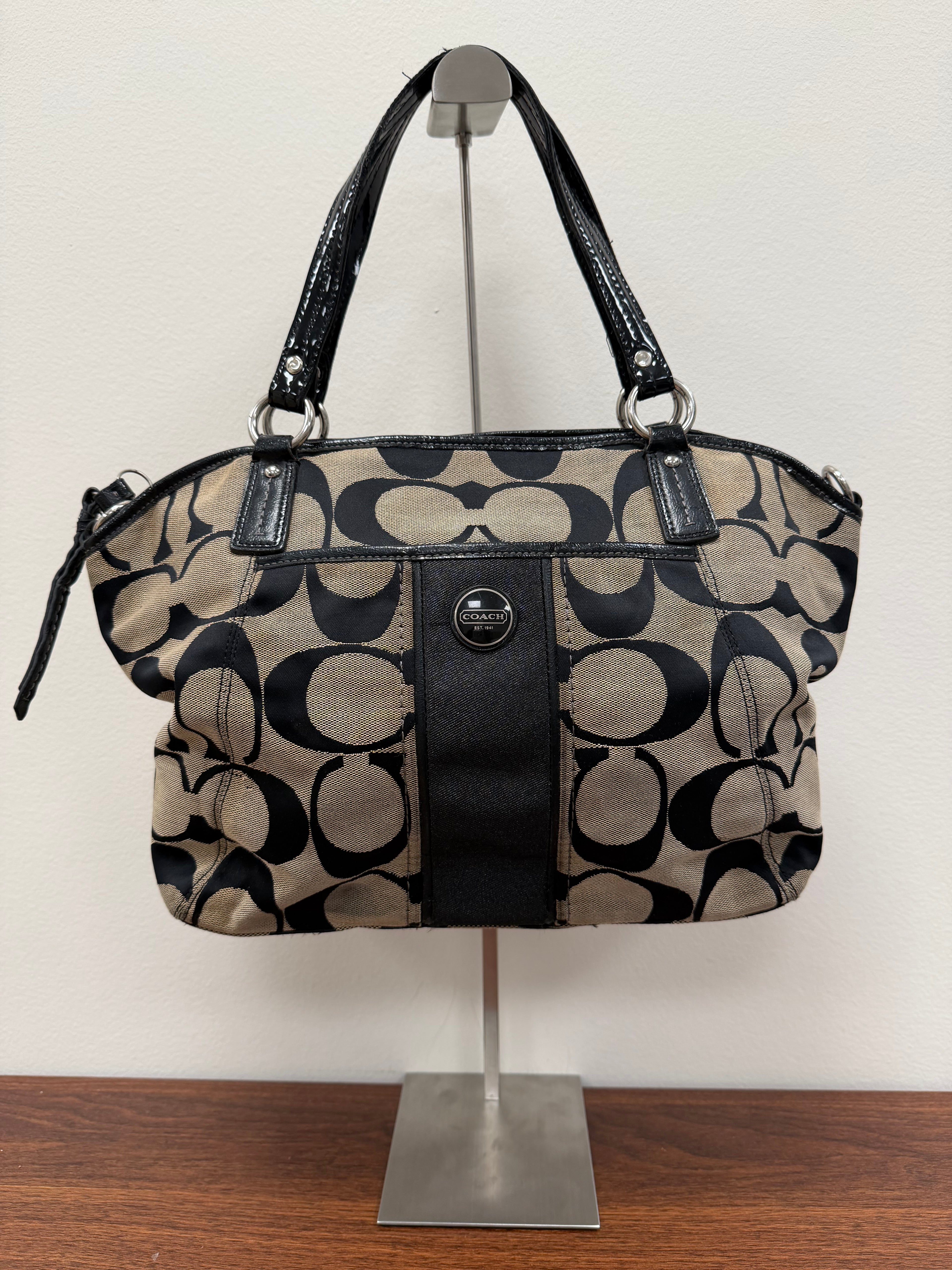 Coach Vintage signature black patent trim Satchel