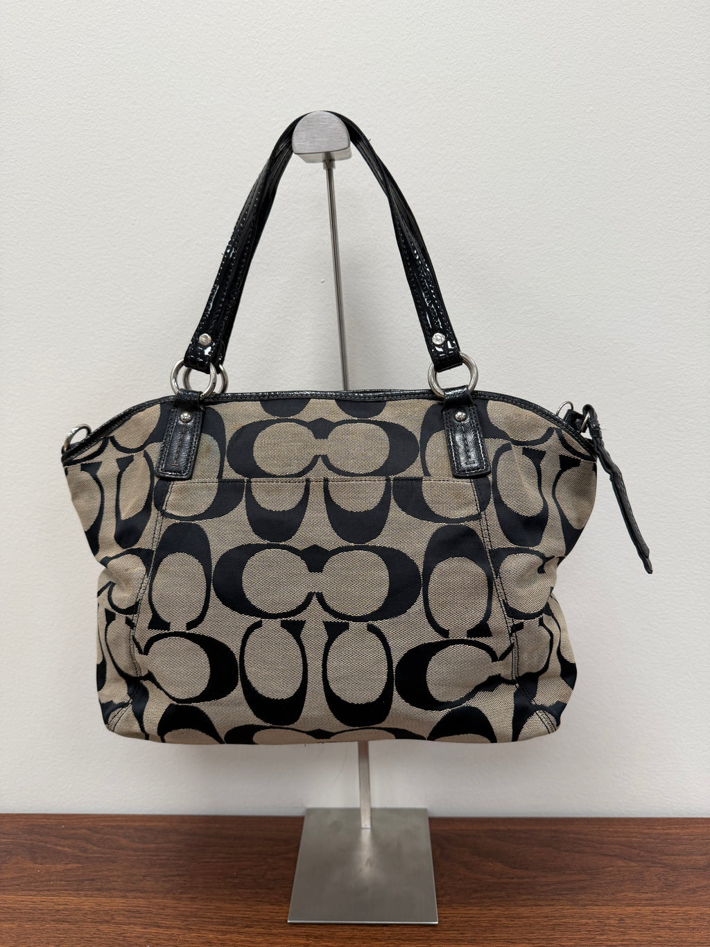 Coach Vintage signature black patent trim Satchel