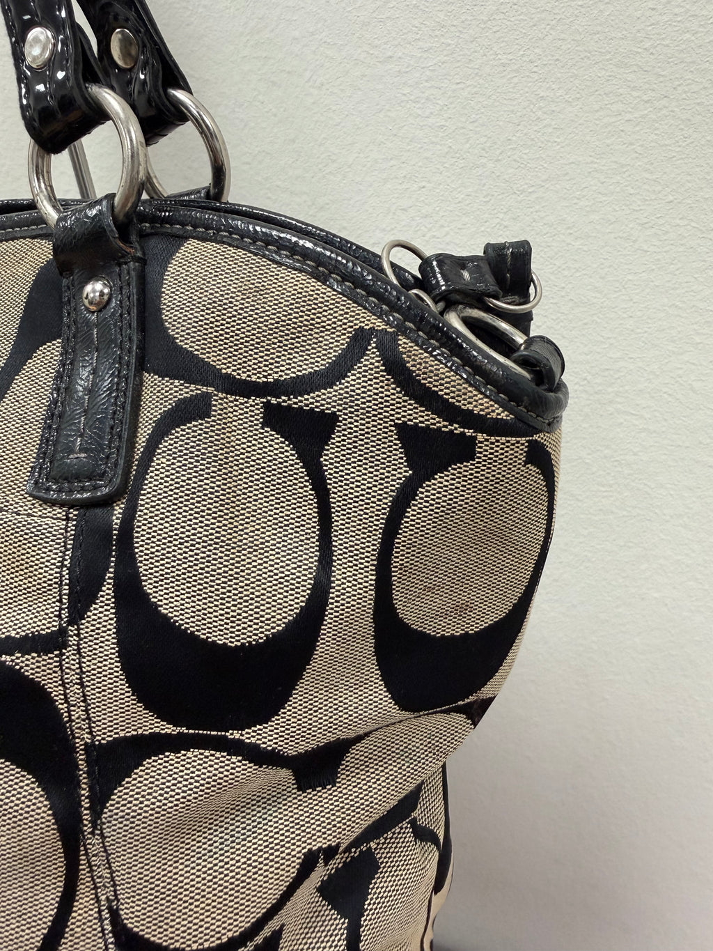 Coach Vintage signature black patent trim Satchel