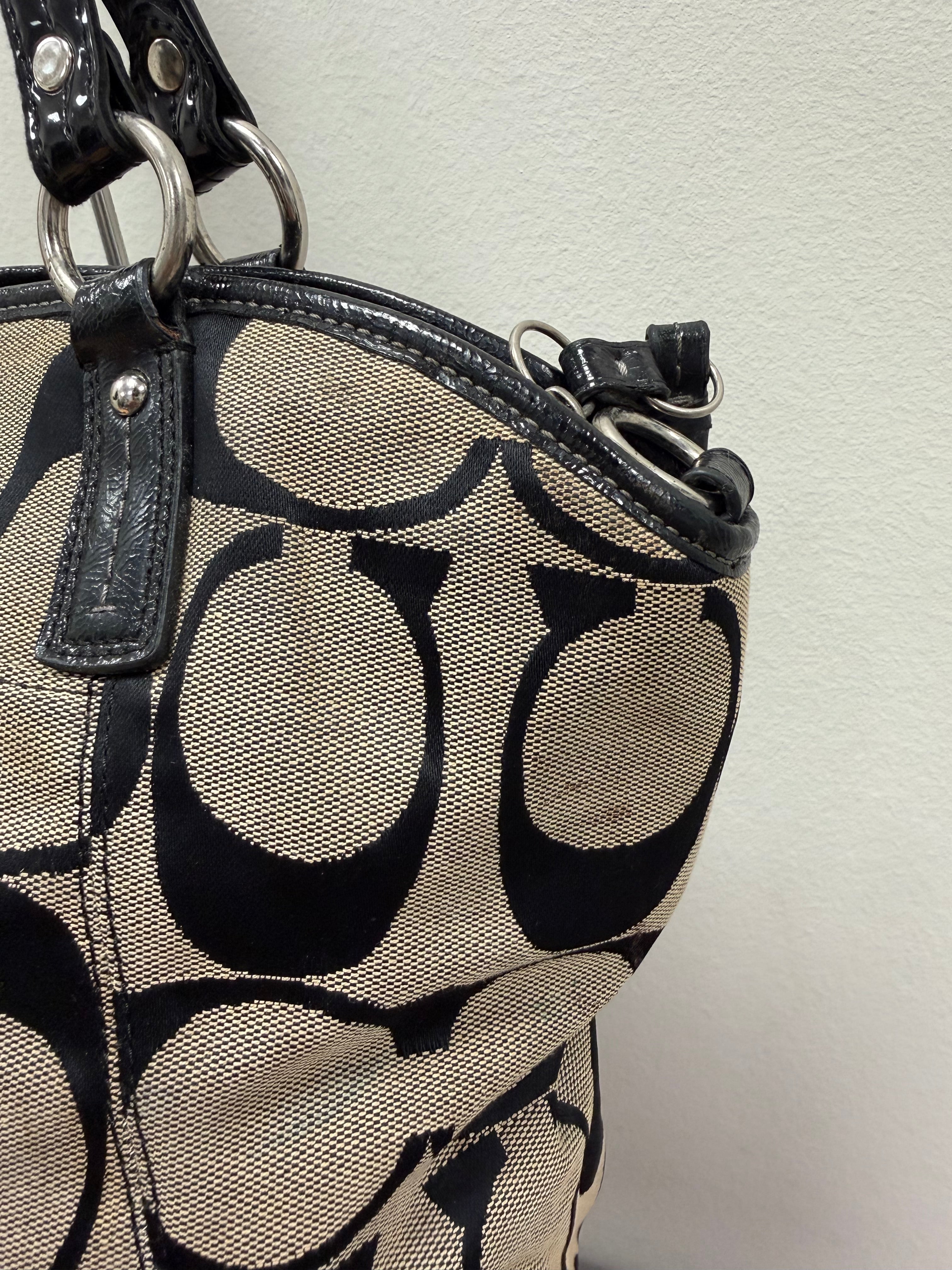 Coach Vintage signature black patent trim Satchel