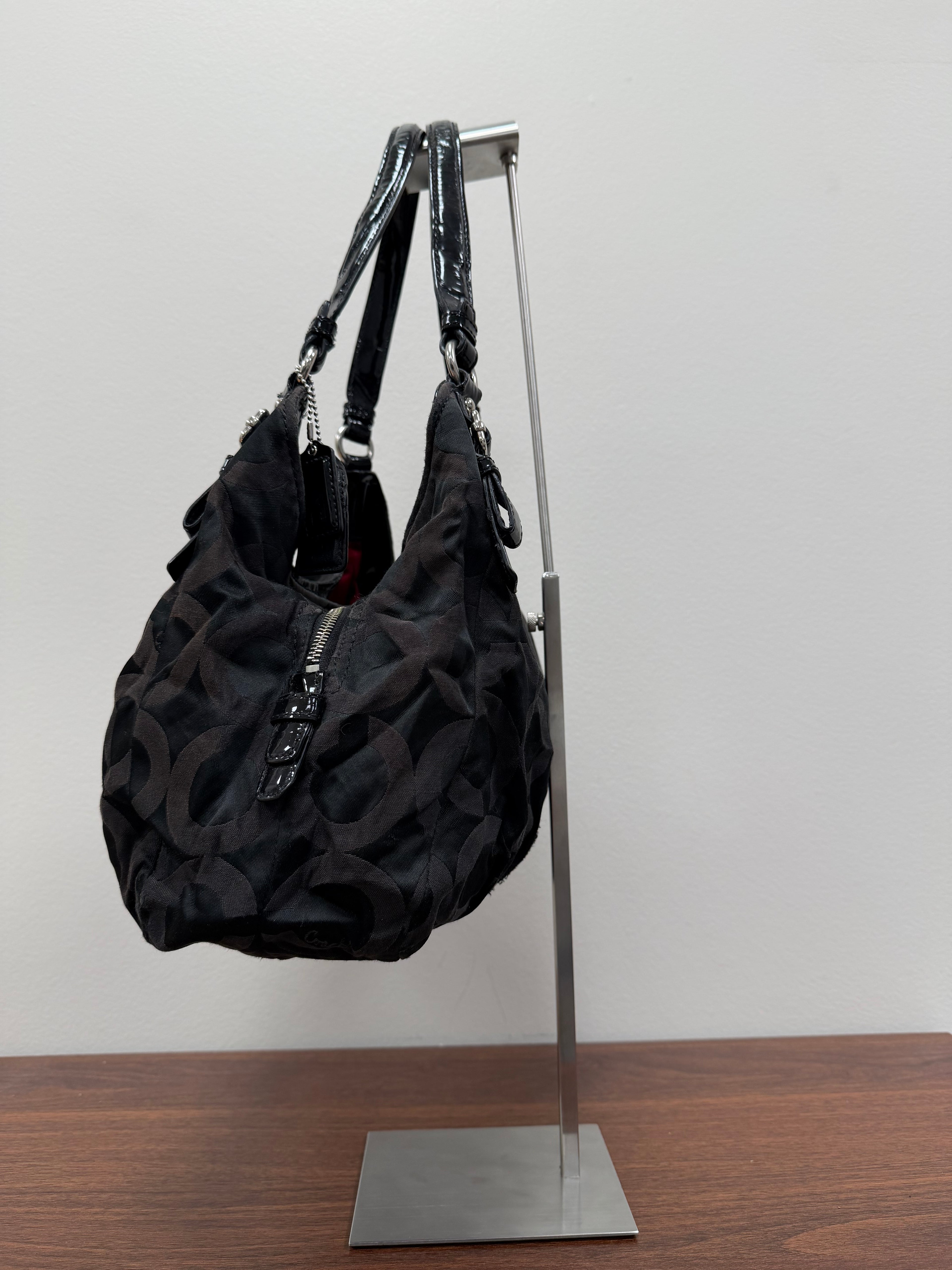 Coach Vintage black signature satin patent hobo bag
