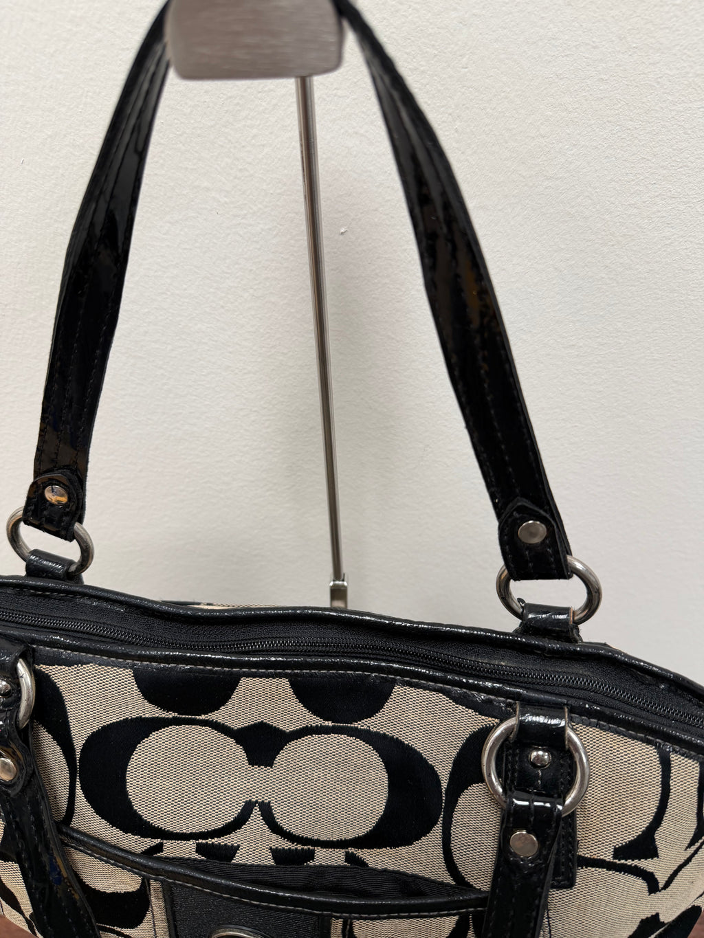 Coach Vintage signature black patent trim Satchel
