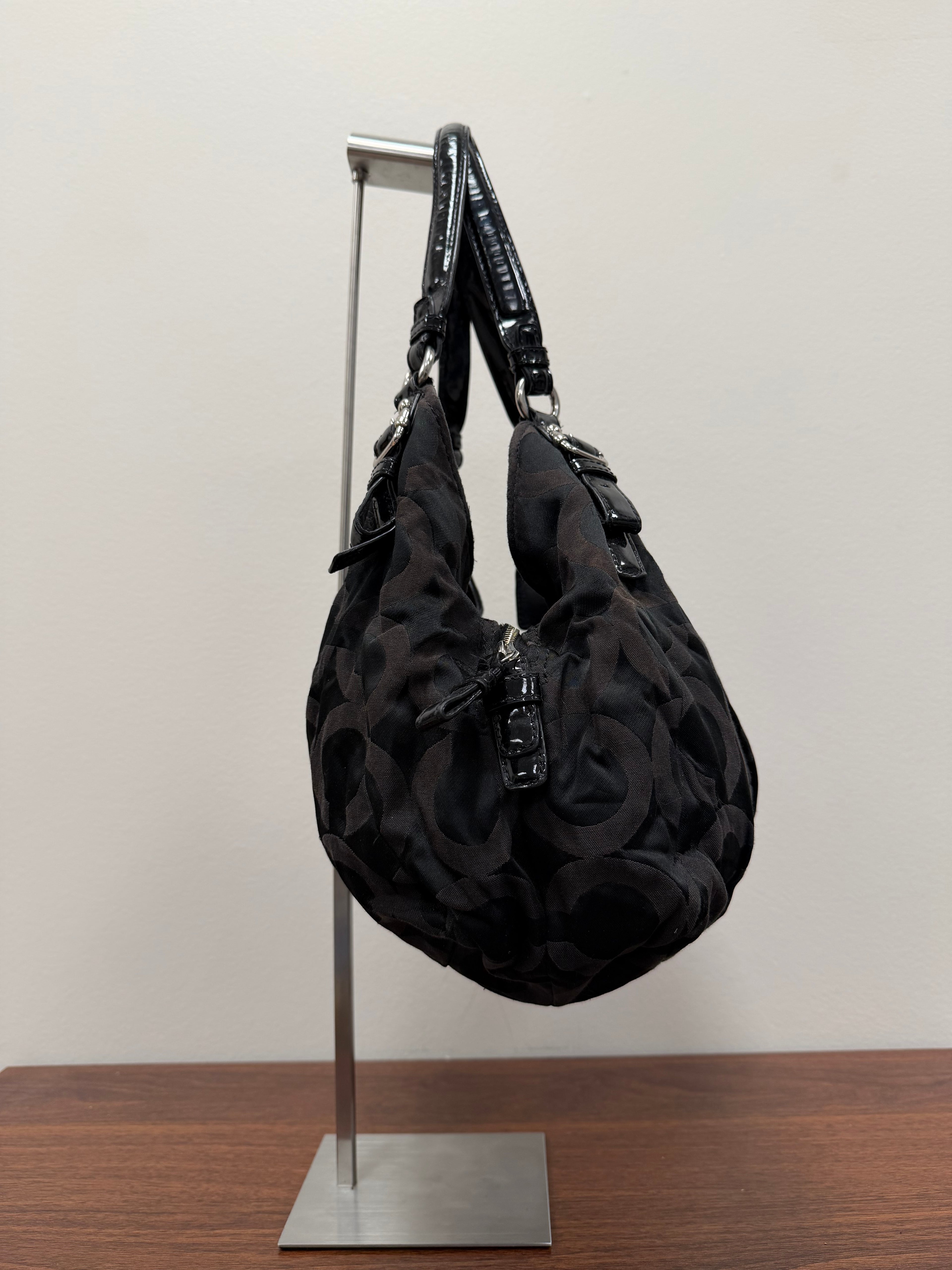 Coach Vintage black signature satin patent hobo bag