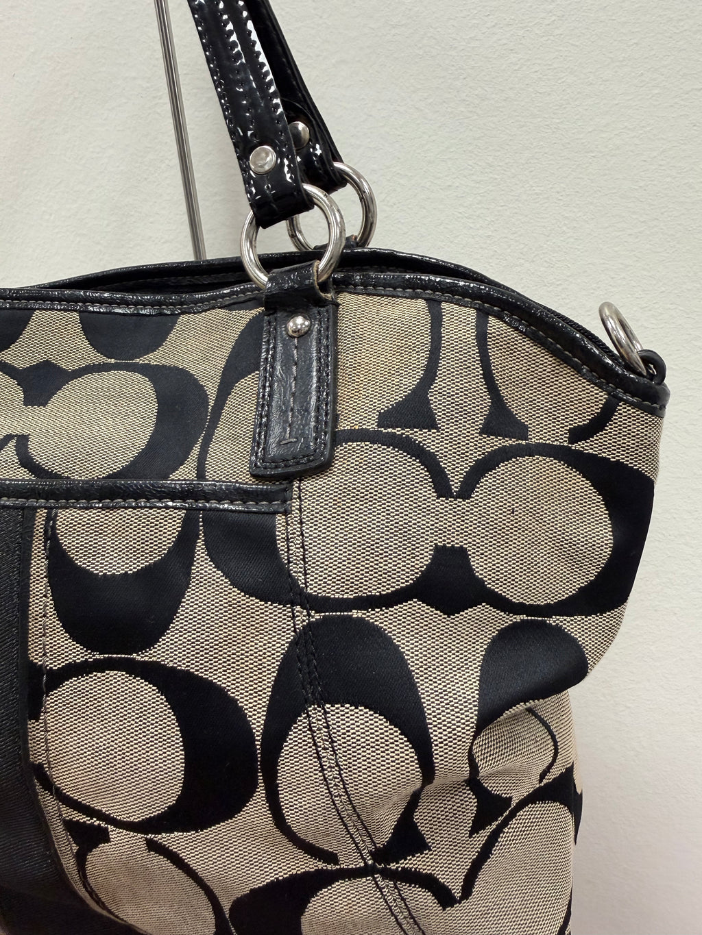 Coach Vintage signature black patent trim Satchel