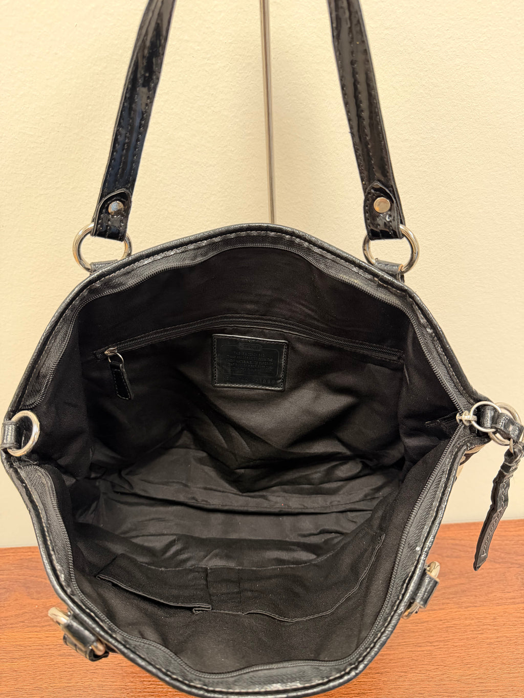 Coach Vintage signature black patent trim Satchel
